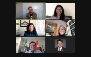 Meeting with Liberal MP Majid Jowhari and representatives from ONE, Results Canada, and KAIROS. GRAN representative: Myrtle Blinn