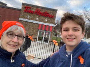 Northumberland GRAN and grandson oranging Tim's