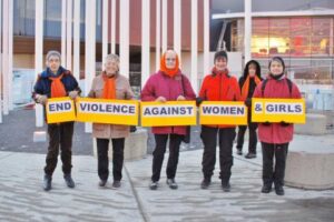 Saskatoon GRANs in front of Prairie Wind Sculpture