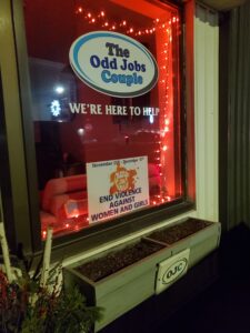 The Odd Jobs Couple window, Brighton, Ontario
