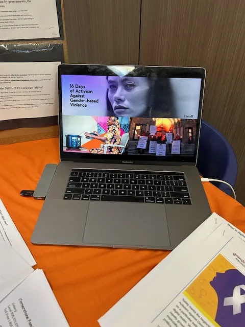 slide show and materials on display at public library